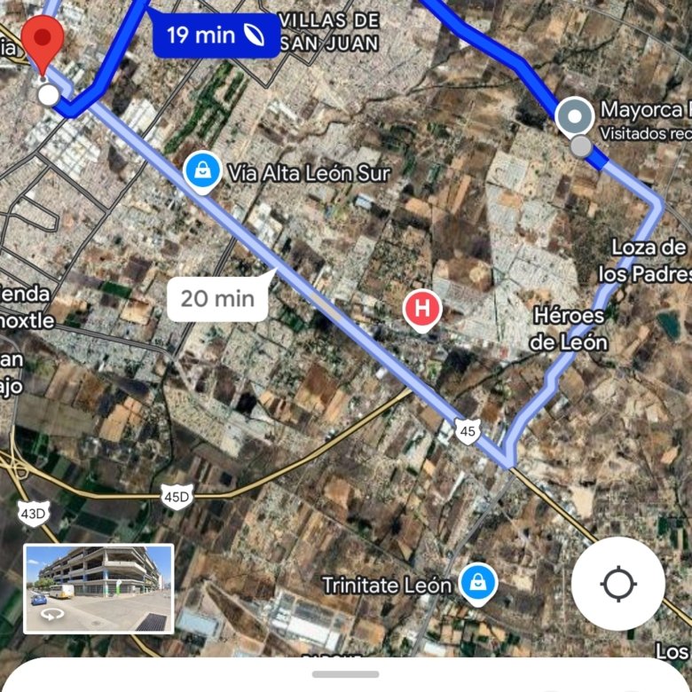 Mapa del terreno en venta en Mayorca Residencial León Gto mostrando ruta de navegación al desarrollo desde vialidades principales. altacia