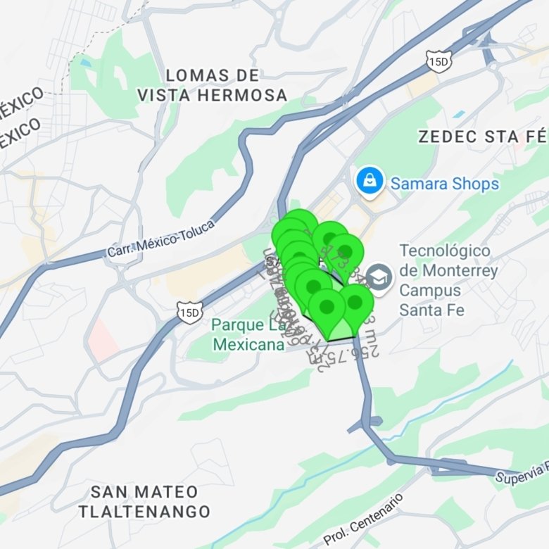 Mapa de Santa Fe CDMX con puntos de interés y ubicación de propiedad premium